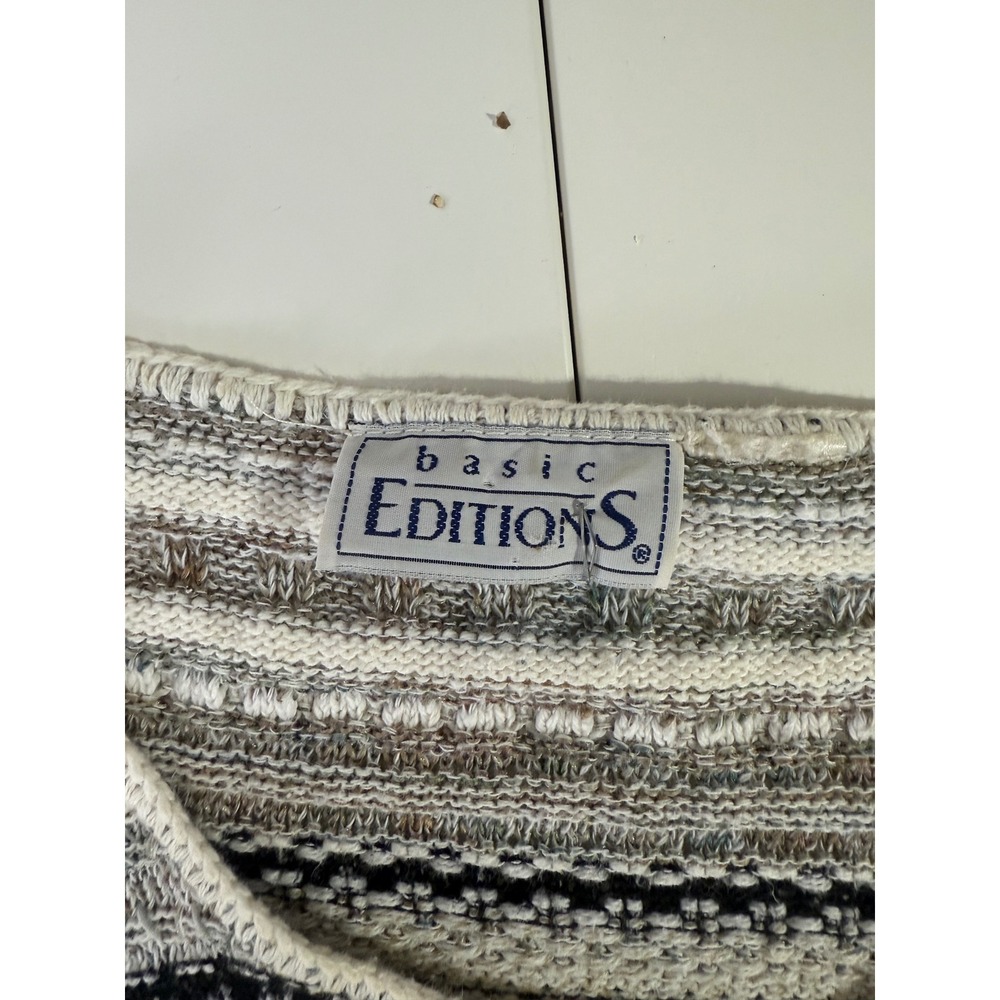 VTG Basic Editions K-Mart Large Striped‎ Knit Top Keyhole Grannycore 90s Modest - Picture 3 of 7
